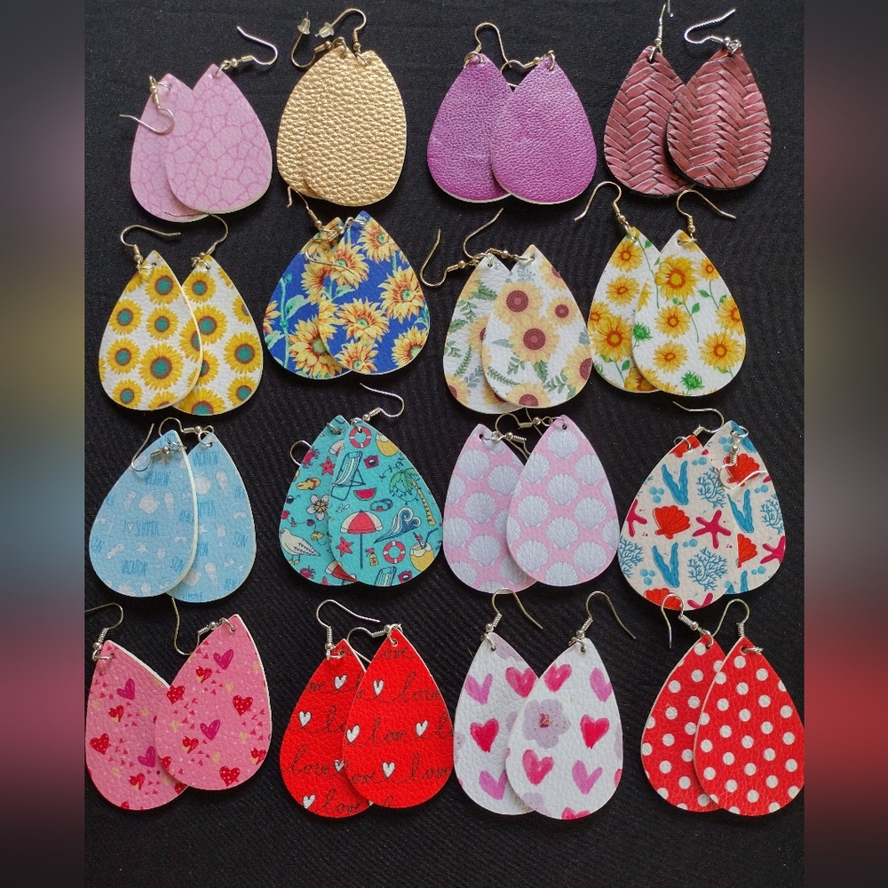 Set Of 16 Handmade Faux Leather Earrings